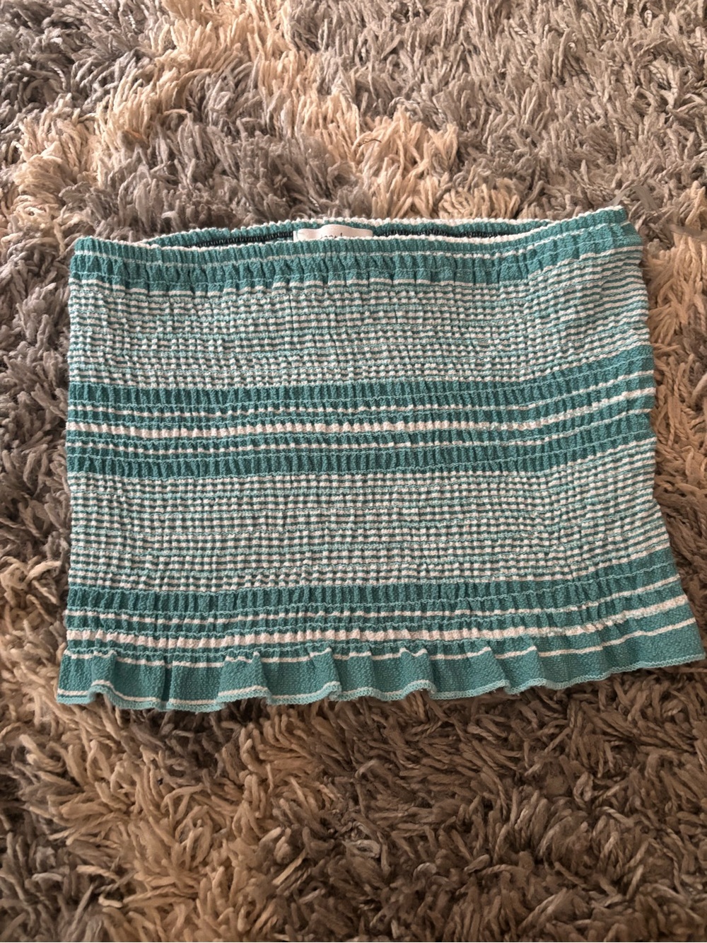 TeenBell Teal and White Smocked Ruffle Mini Top